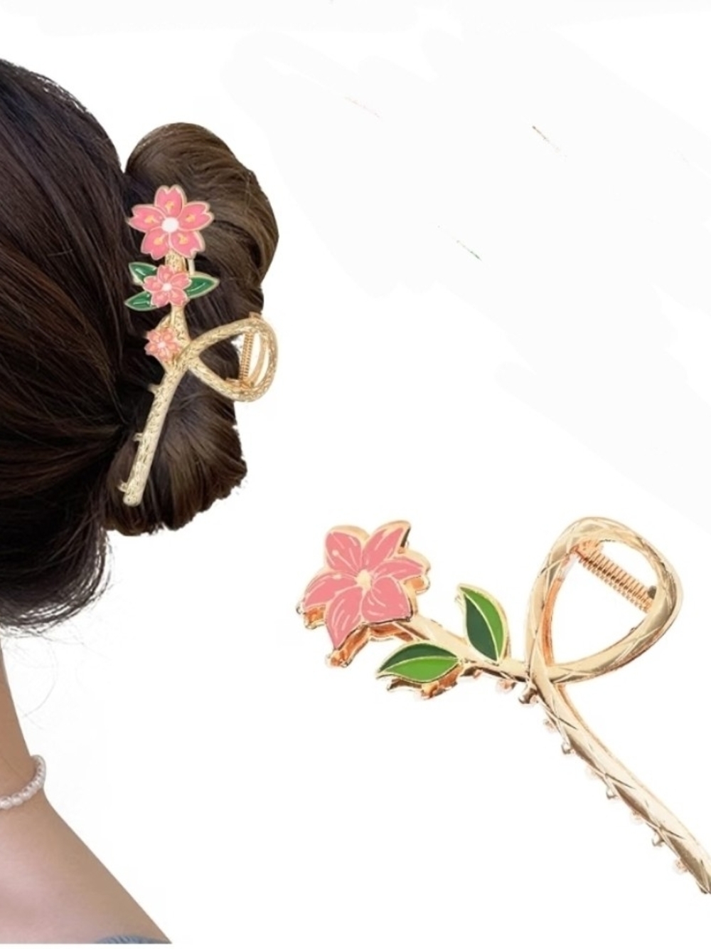 Gold Metal Pink Lily Flower Hair Claw BNIB